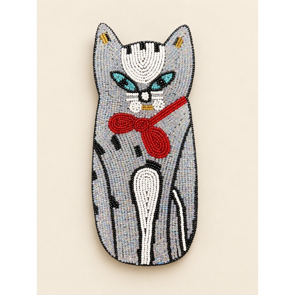 Vintage Beaded Cat Eyeglasses Holder Case Iridescent Seed Bead Snap Closure